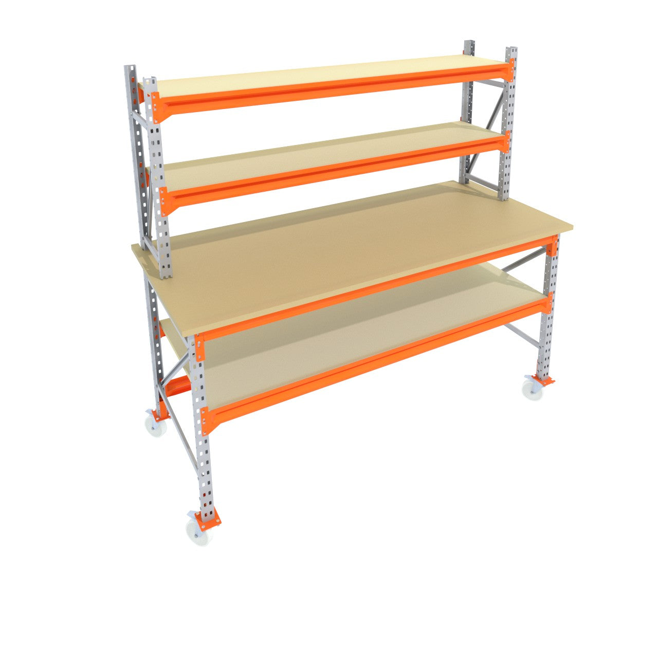 Werkbank op wielen - Dubbele opbouw - Galva - Alle afmetingen - 2 niveaus - Werkblad 25 mm