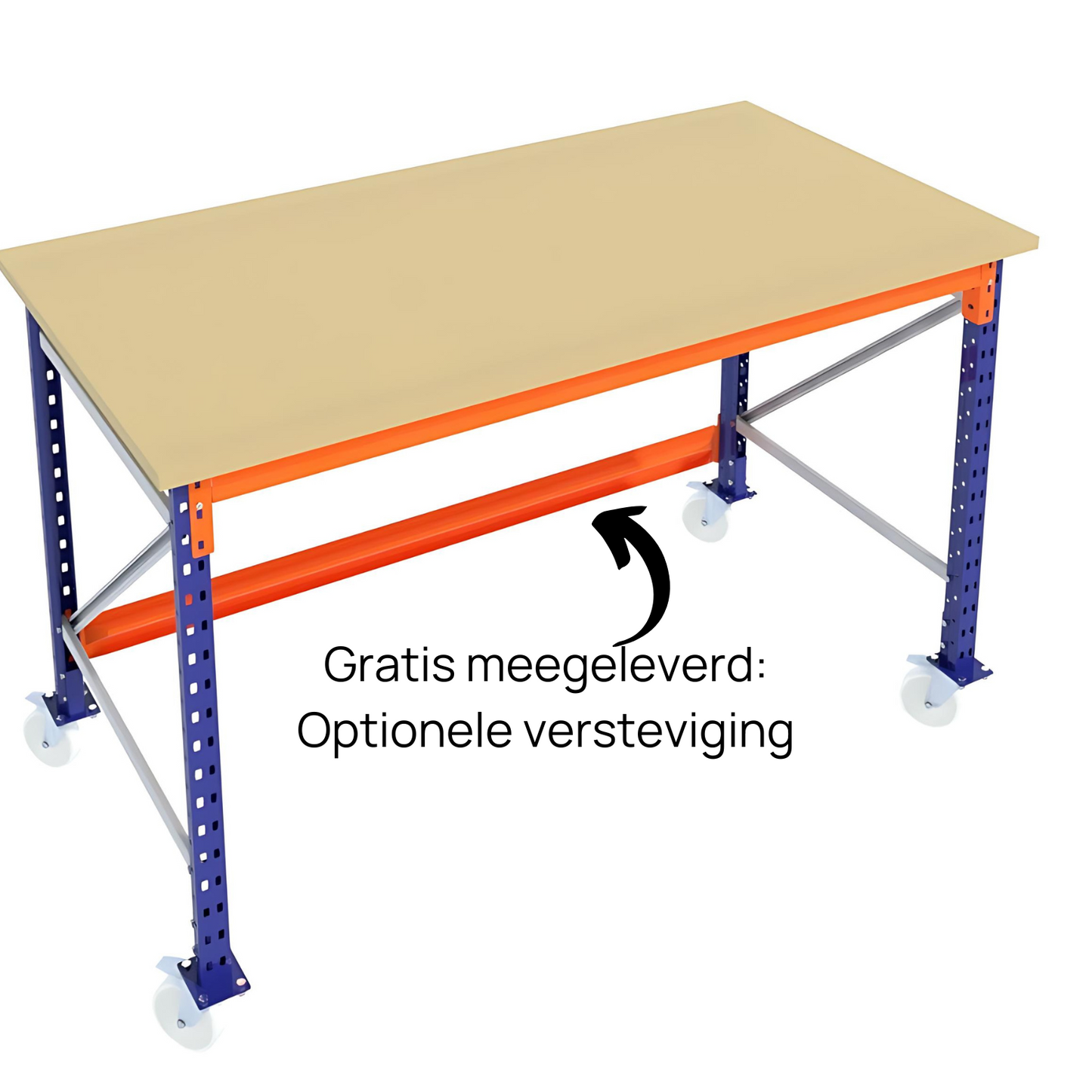 Werkbank op wielen - Blauw - Alle afmetingen - Enkel werkblad 25 mm