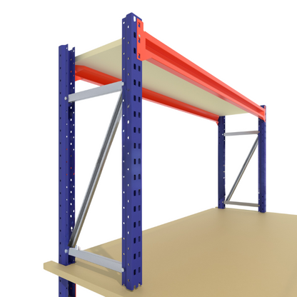Werkbank op wielen - Met opbouw - Blauw -  Alle afmetingen - 3 niveaus - Werkblad 25 mm
