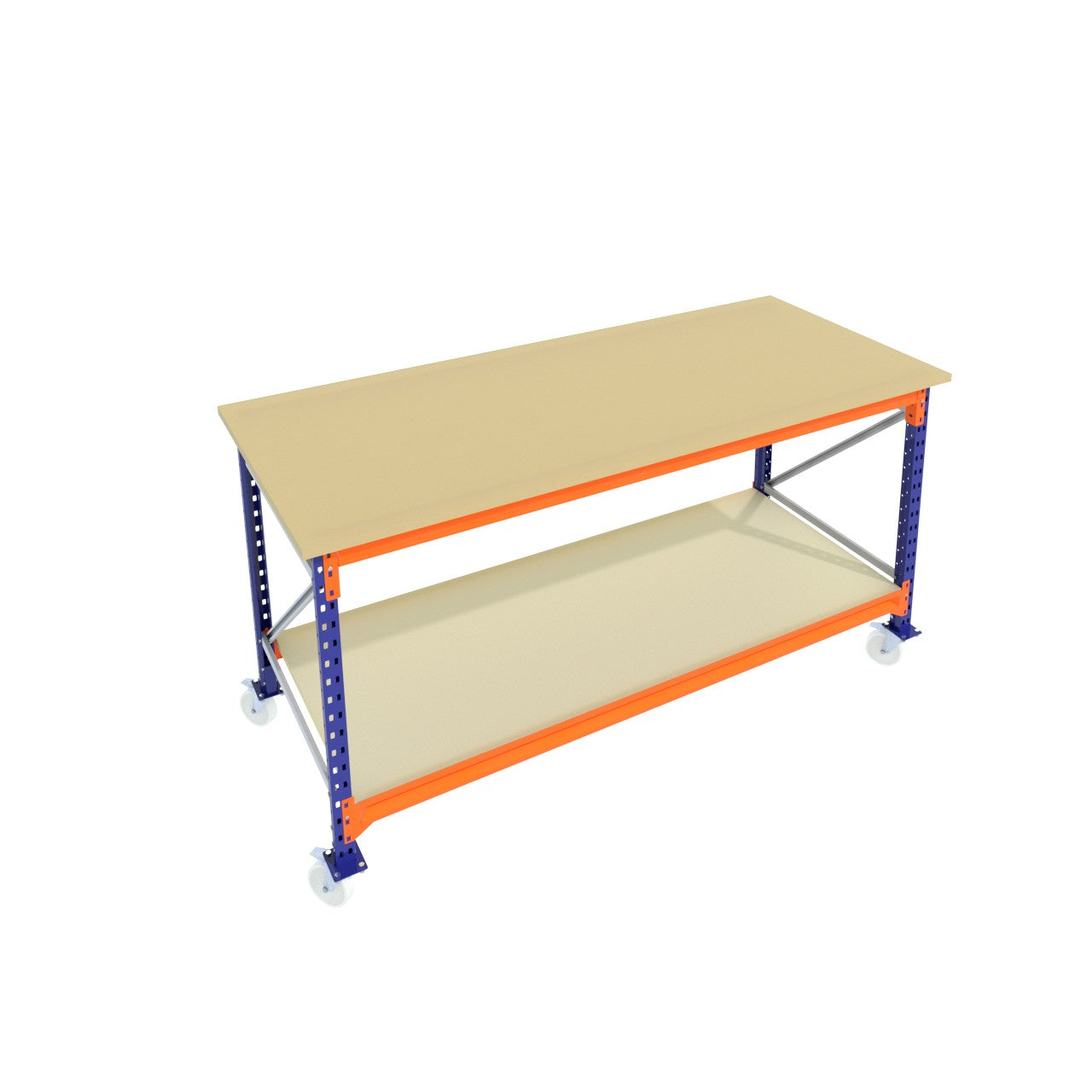 Werkbank op wielen - Blauw -  Alle afmetingen - 2 niveaus - Werkblad 30 mm - Laag model