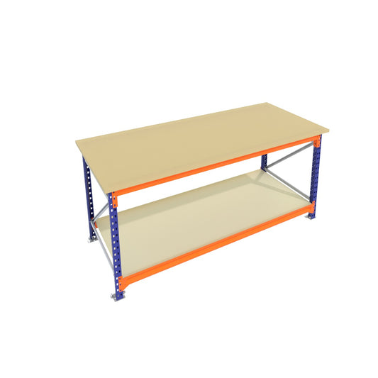 Werkbank vast - Blauw -  Alle afmetingen - 2 niveaus - Werkblad 30 mm