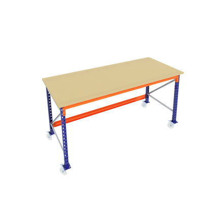 Werkbank op wielen - Blauw -  Alle afmetingen - Werkblad 30 mm