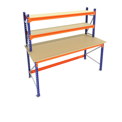 Werkbank vast - Dubbele opbouw - Blauw - Alle afmetingen - Werkblad 30 mm