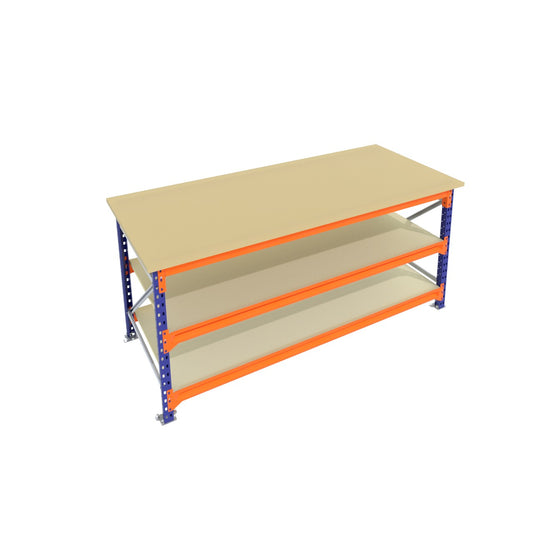 Werkbank vast - Blauw - Alle afmetingen - 3 niveaus - Werkblad 30 mm