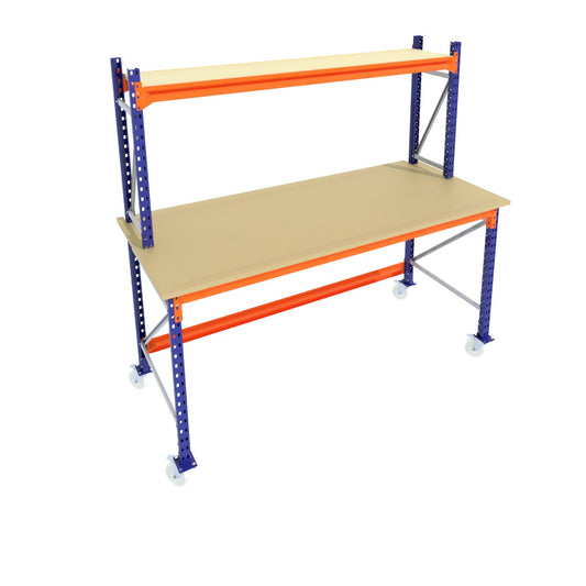 Werkbank op wielen - Met opbouw - Blauw -  Alle afmetingen - Werkblad 30 mm