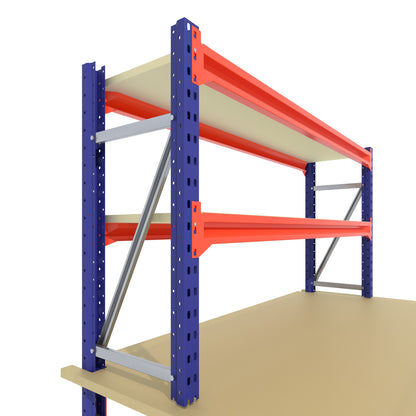 Werkbank op wielen - Dubbele opbouw - Blauw - Alle afmetingen - 3 niveaus - Werkblad 25 mm
