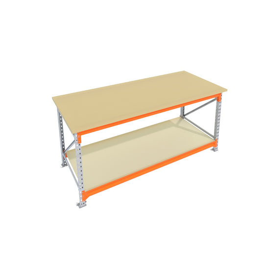 Werkbank op wielen - Galva -  Alle afmetingen - 2 niveaus - Werkblad 30 mm - Laag model