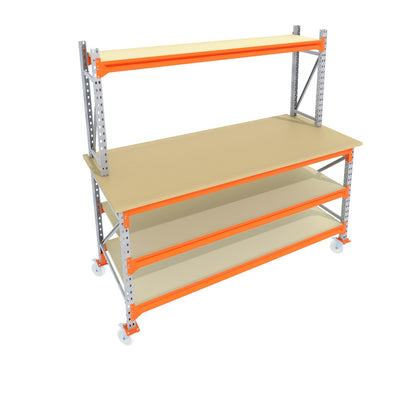 Werkbank op wielen - Met opbouw - Galva -  Alle afmetingen - 3 niveaus - Werkblad 30 mm
