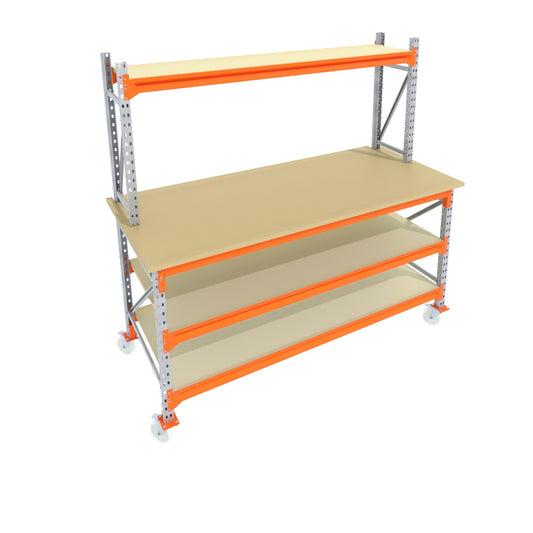 Werkbank op wielen - Met opbouw - Galva -  Alle afmetingen - 3 niveaus - Werkblad 30 mm