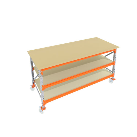 Werkbank op wielen - Galva -  Alle afmetingen - 3 niveaus - Werkblad 30 mm