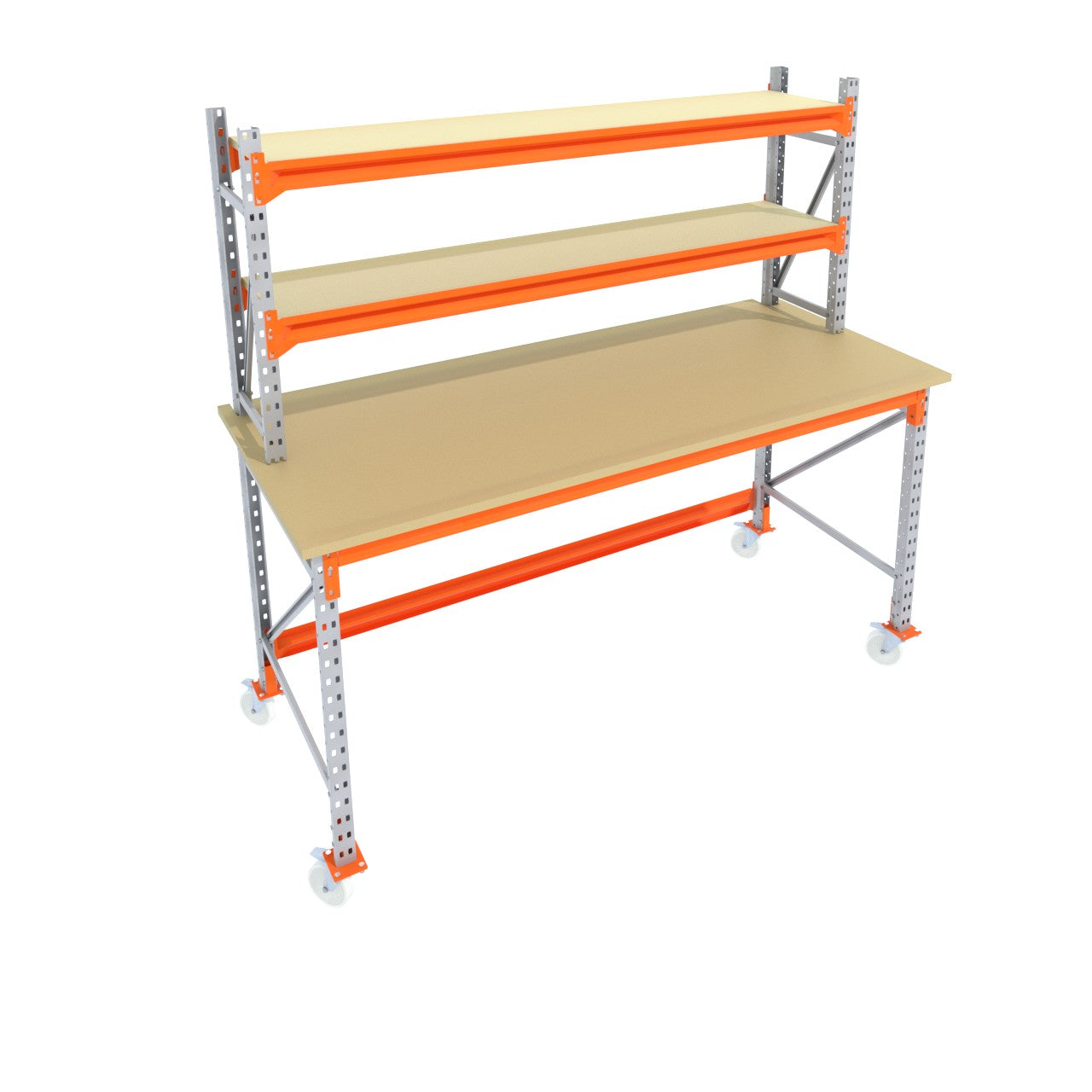 Werkbank op wielen - Dubbele opbouw - Galva - Alle afmetingen - Werkblad 30 mm