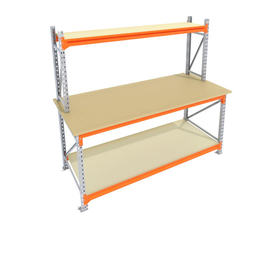 Werkbank vast - Met opbouw - Galva -  Alle afmetingen - 2 niveaus - Werkblad 30 mm