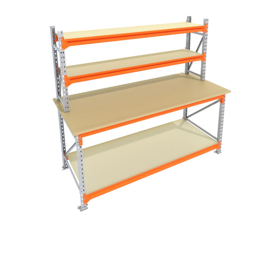 Werkbank vast - Dubbele opbouw - Galva - Alle afmetingen - 2 niveaus - Werkblad 30 mm